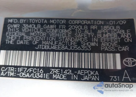2010 Toyota Corolla Le from USA, damaged, VIN JTDBU4EE8AJ056353